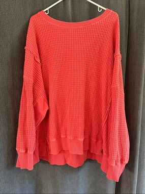 American Eagle Outfitters Coral Scoop-Neck Waffle Sweater